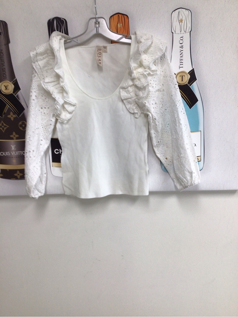 dolan White Ribbed Tank with Eyelet Ruffle Sleeves - Picture 5 of 8
